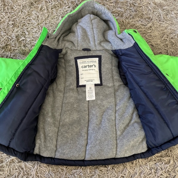 Carters Little Explorer Blue/green Puffer Coat Size 18 Months EUC - Picture 3 of 5